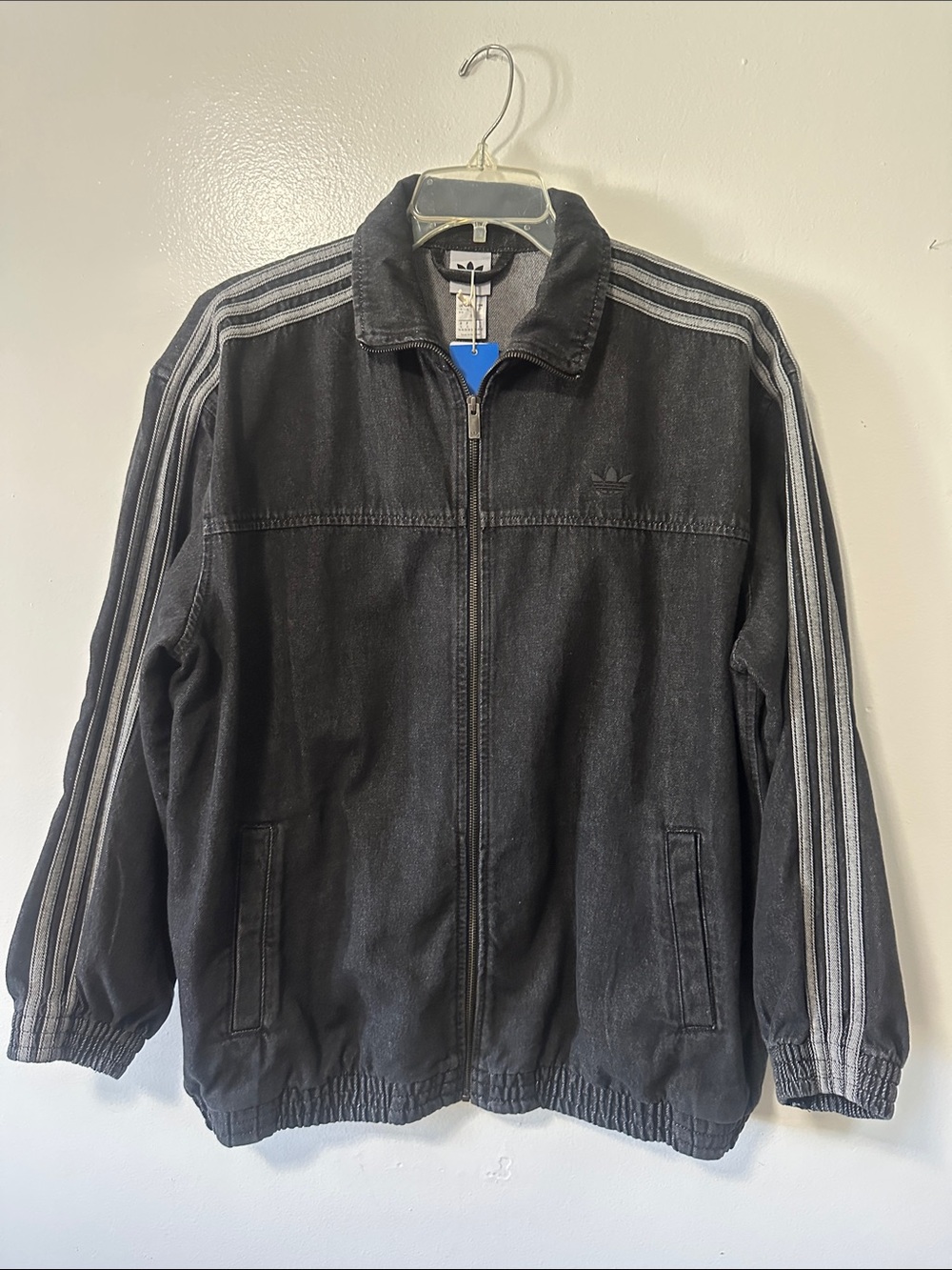 Adidas True Black  DenimJacket with Gray Stripes brand new with tags